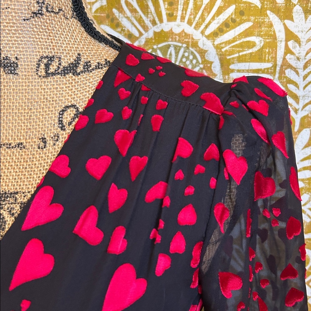 SALONI Alya Heart-Print Jacquard Long Sleeve Silk-Blend Mini Dress Sz 0 - Picture 11 of 16